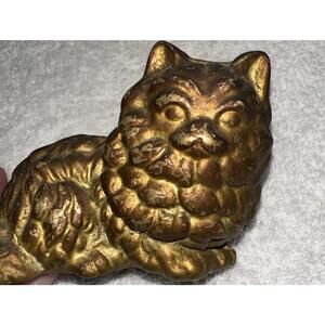 VTG Brass Cat - Kitten Sitting Animal Figurine Textured Fun Paperweight